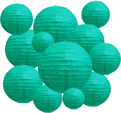 20 Linternas Papel Colgantes Azul Verde 6-12pulg Fiesta