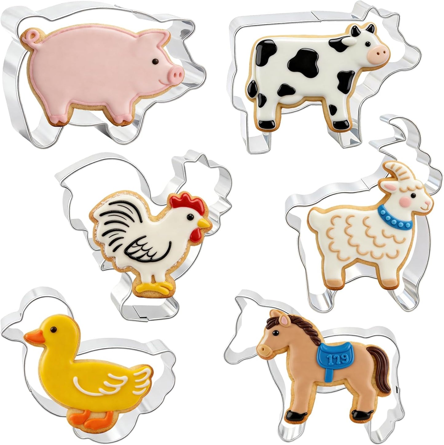 Set 6 Cortadores Galletas Animales Granja Acero Inox