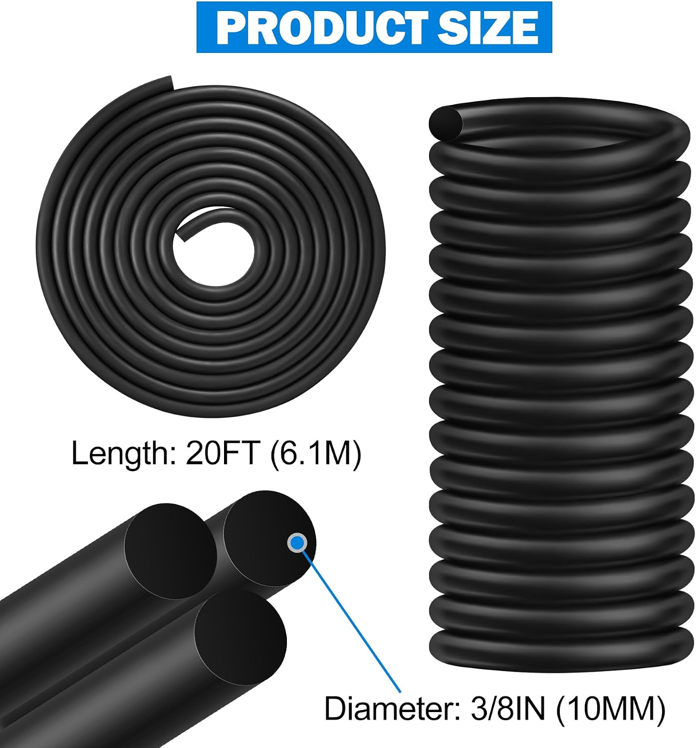 Varilla respaldo 20ft 3/8pulg goma EPDM sellado hormigón negro