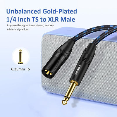 Cable XLR desequilibrado 0.250pulg TS macho a XLR macho