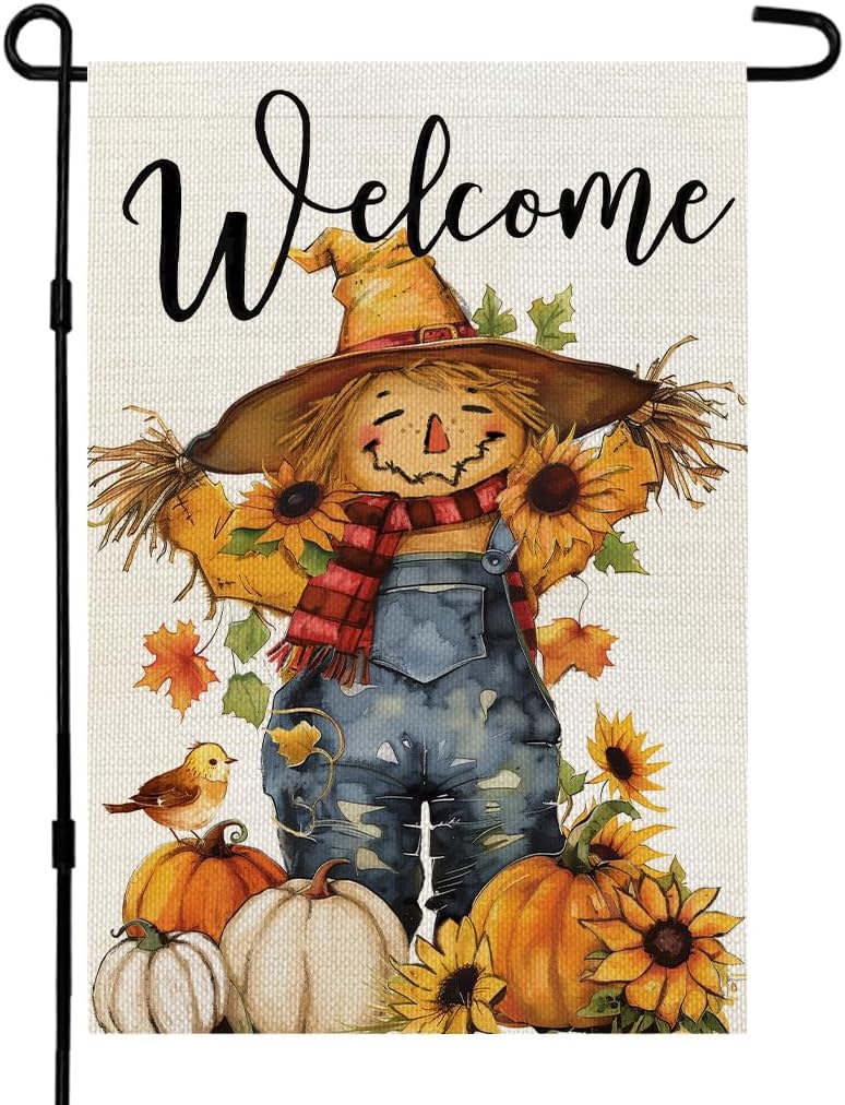 Bandera jardín espantapájaros 12x18pulg doble cara arpillera otoño