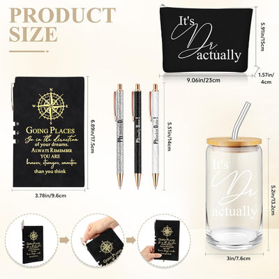 6 Pzas Regalo Navidad Vaso Vidrio 16oz Bolígrafo Abrigo Blanco