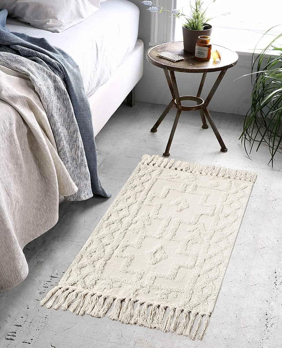 Alfombra baño bohemia 2x3ft geométrica beige lavable