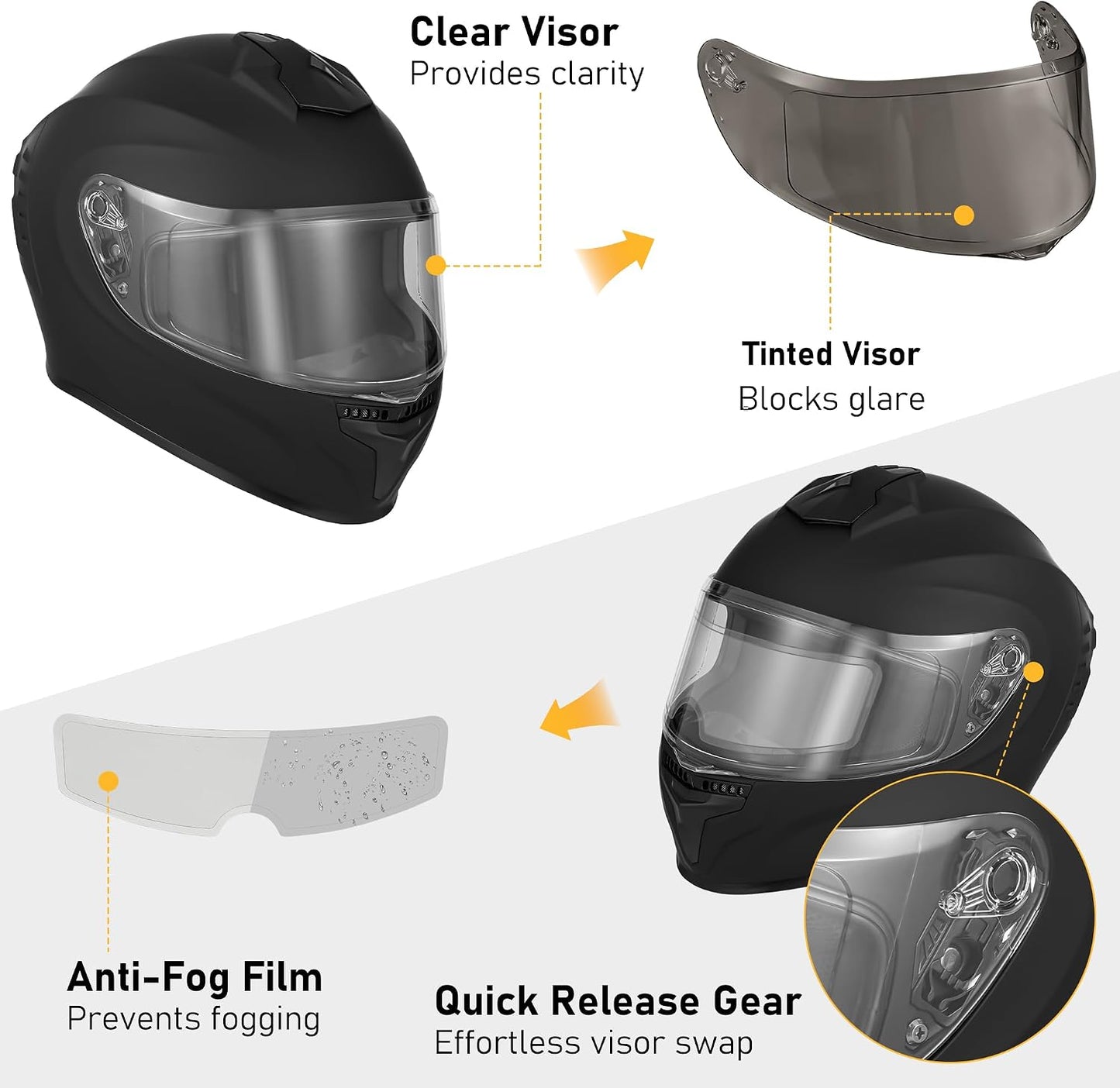 Casco moto calle con 2 viseras anti-vaho DOT negro fibra