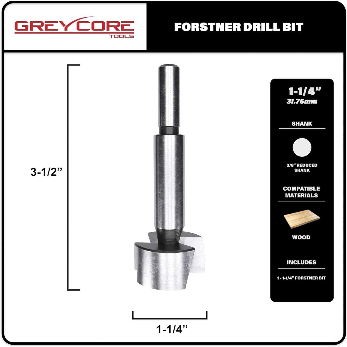 Broca Forstner 1-1/4x3-1/2 pulg acero alta velocidad madera