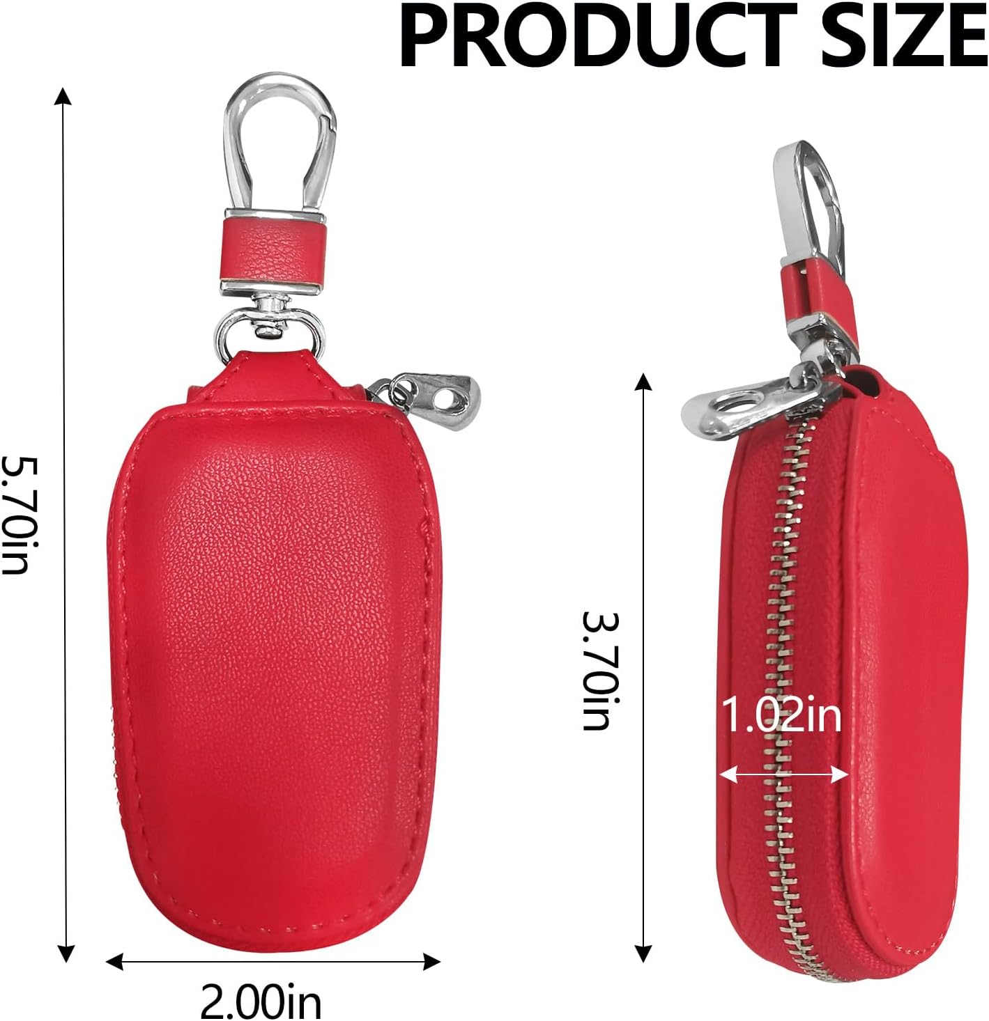 Funda llave automóvil cuero con gancho y bolsa cremallera rojo