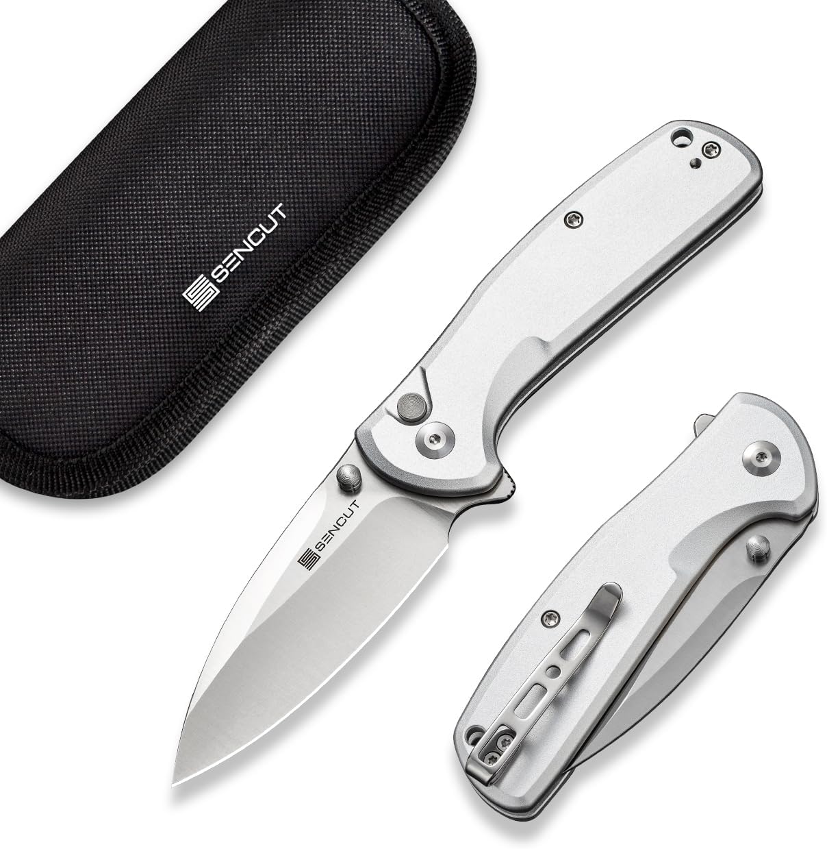 Cuchillo plegable aluminio hoja 9cr18mov 2.98pulg plateado