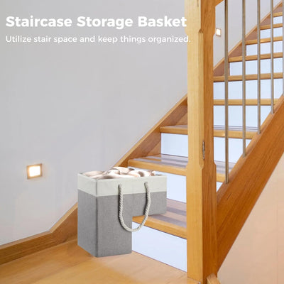 Cesta plegable lino para escaleras 16pulg con asas algodón