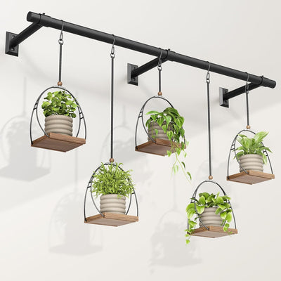 Colgador plantas ventana 80" varilla metal 1" negro mate