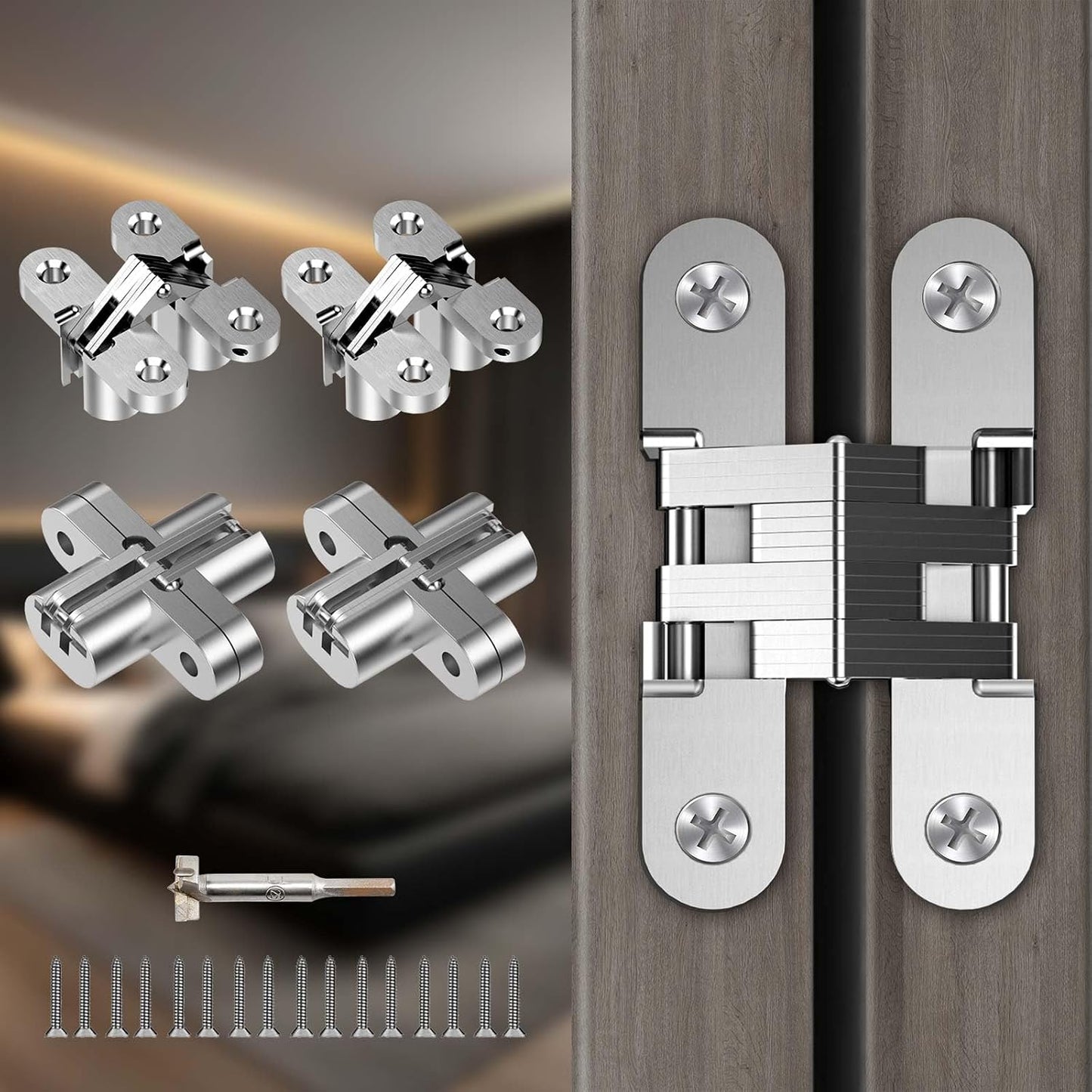 Bisagra puerta oculta 0.51x2.36pulg 4pzas aleación 180grados