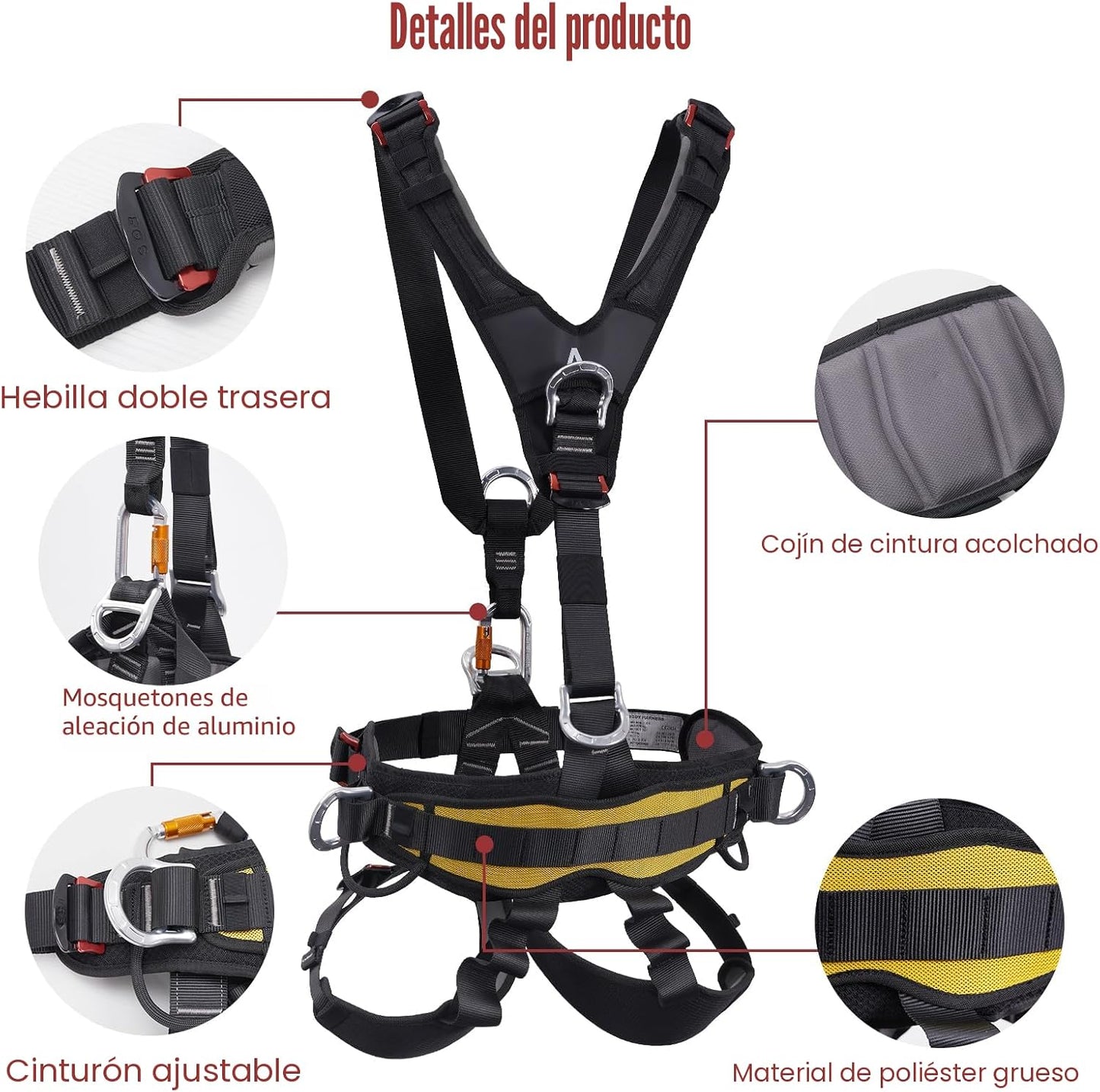 Arnés cuerpo completo proteccion cintura escalada roca