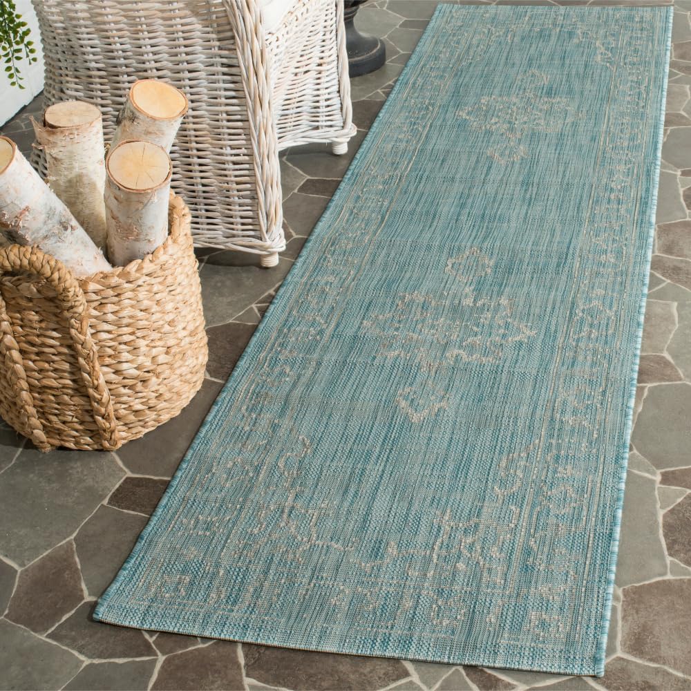 Alfombra decorativa impermeable 2'3x12' aguamarina y gris
