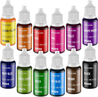 Colorante alimenticio 12 colores líquido para pasteles 0.35oz