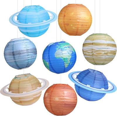 8 Linternas papel planetas 10pulg decoración espacio ciencia