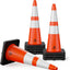 8 Conos Seguridad 28" Base Negra Collares Reflectantes