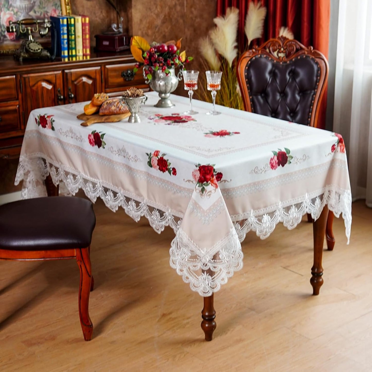 Mantel Mesa Bordado Encaje Estilo Granja 60x84