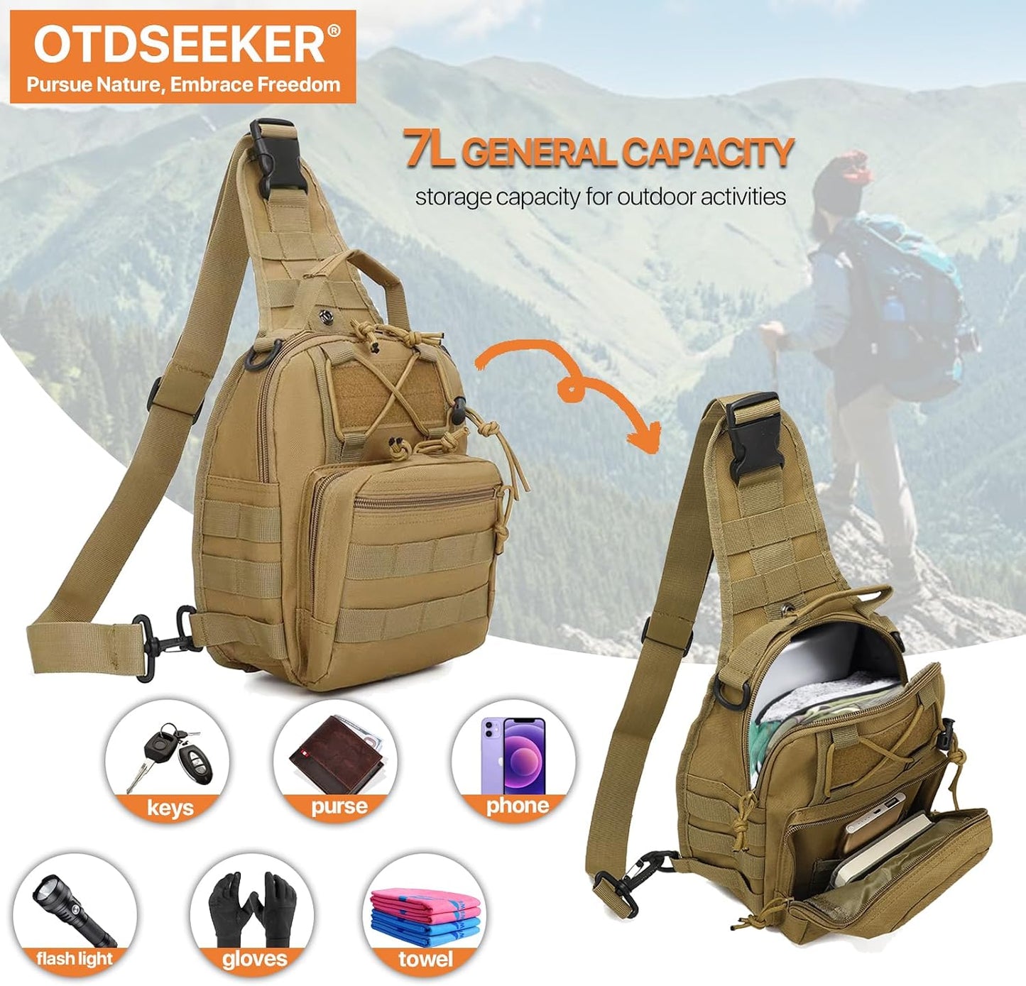 Bolsa táctica cruzada para hombre Caqui EDC