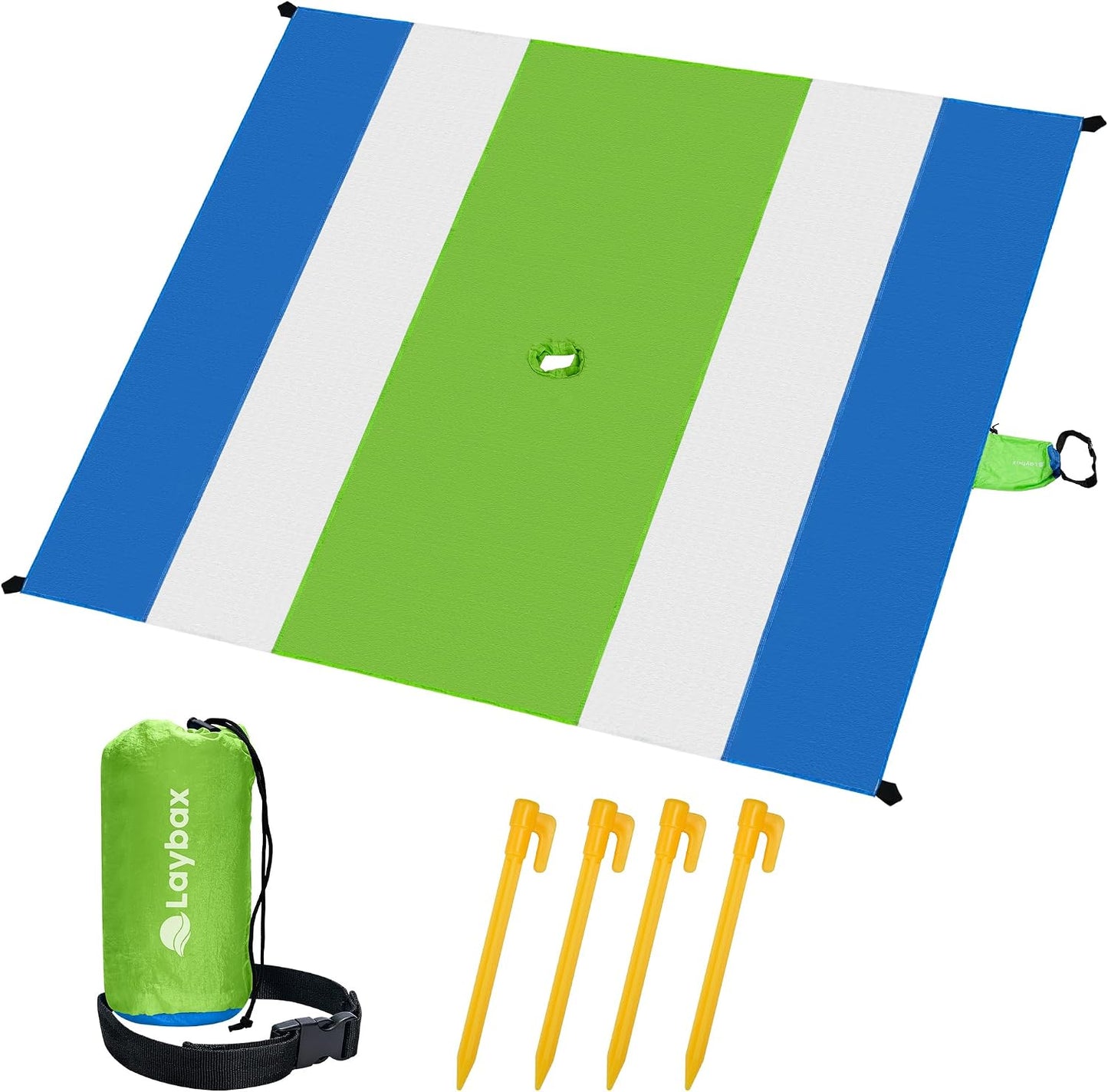 Manta playa verde con agujero paraguas resistente agua 7x5ft