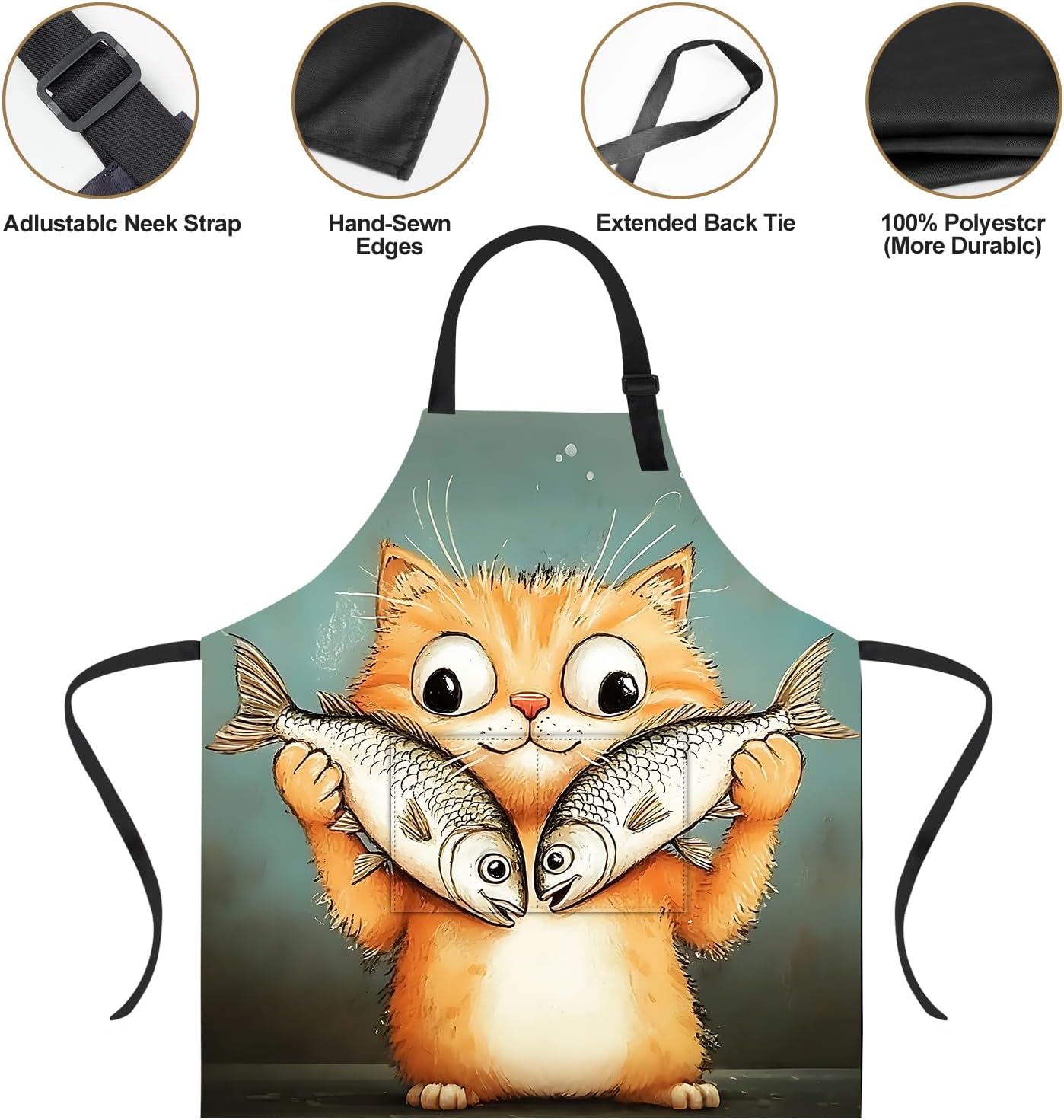 Delantal gato 2 bolsillos impermeable para cocina jardín