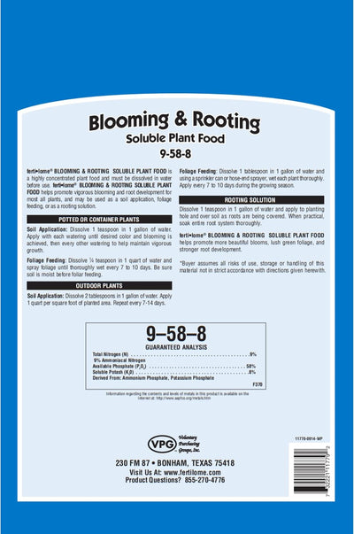 Alimento vegetal soluble 9-58-8 8oz floración enraizamiento