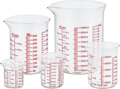 Juego vasos medidores vidrio borosilicato 2-32oz
