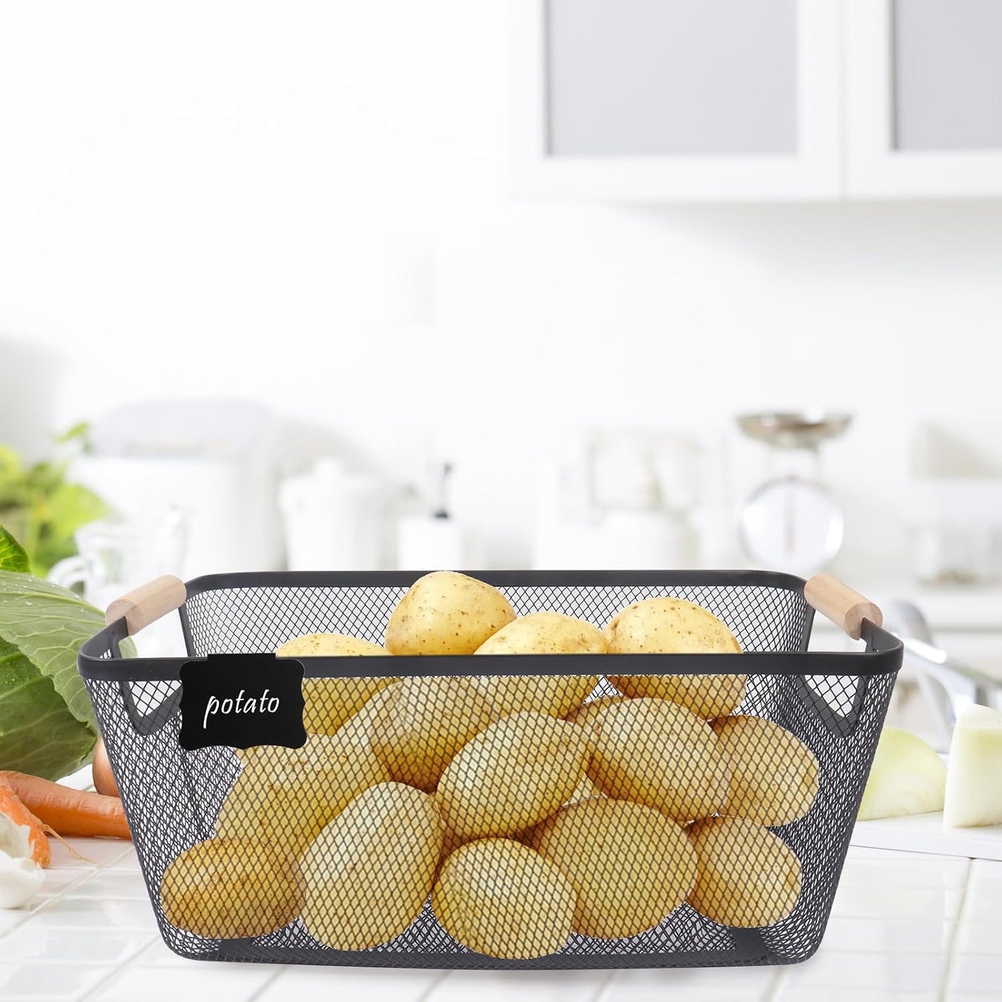 Contenedor cesta madera para papas cebolla y ajo