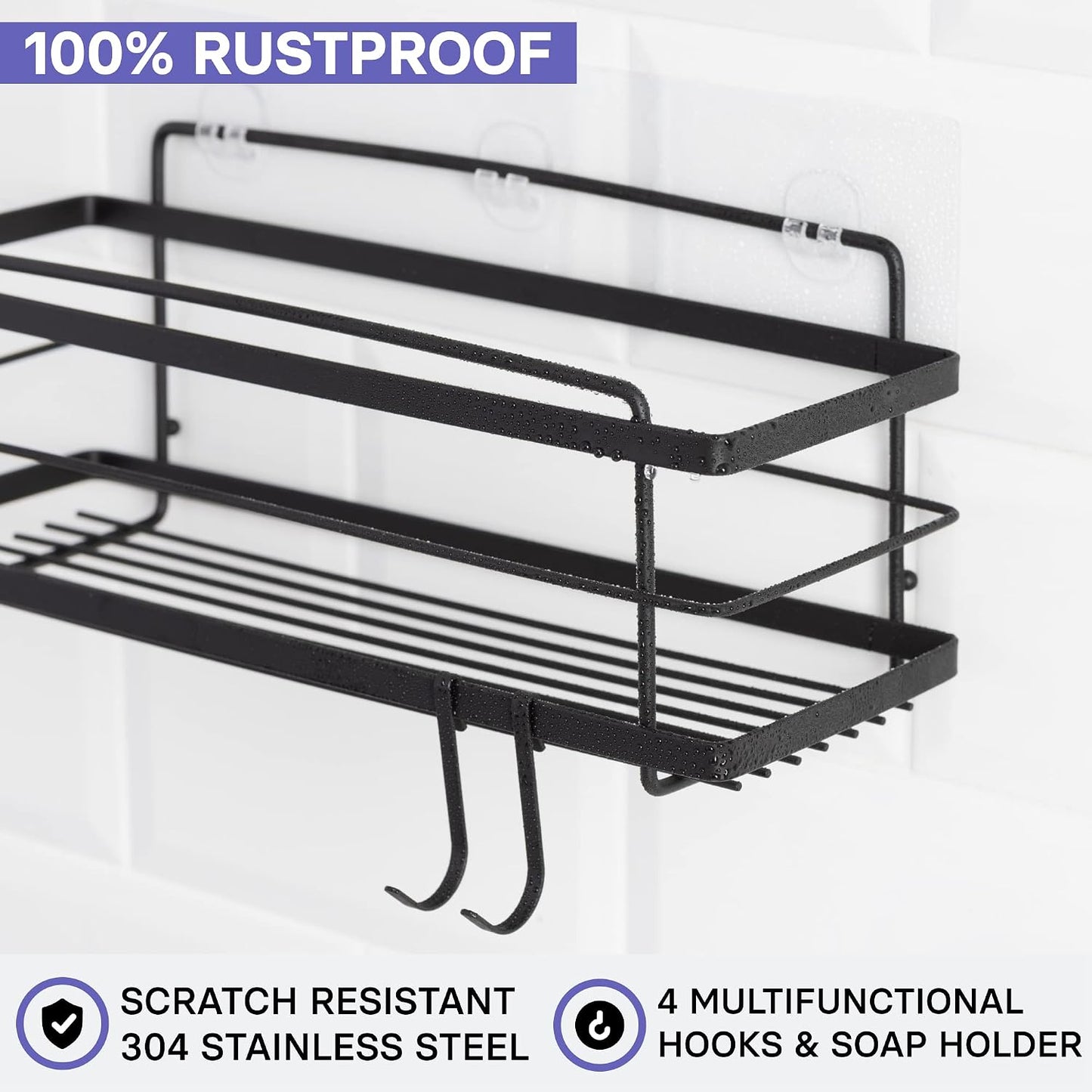 Organiz. ducha adhesivo 2 pzas acero inox sin taladro