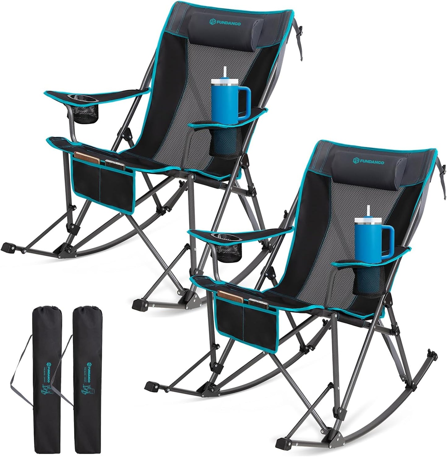 Silla mecedora camping 2 Pzas plegable con almohadas