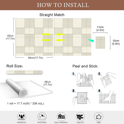 Papel pintado cuadros neutros autoadhesivo impermeable 17.7x236pulg