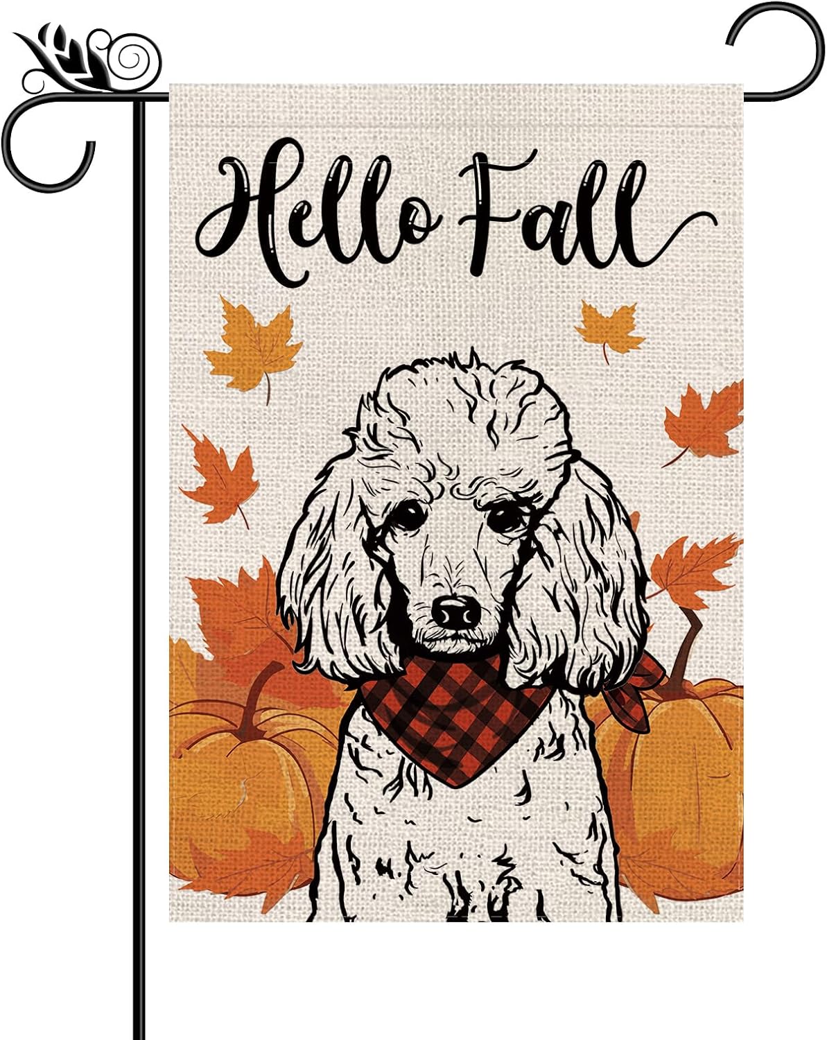 Bandera jardín doble cara caniche hello fall 12.5x