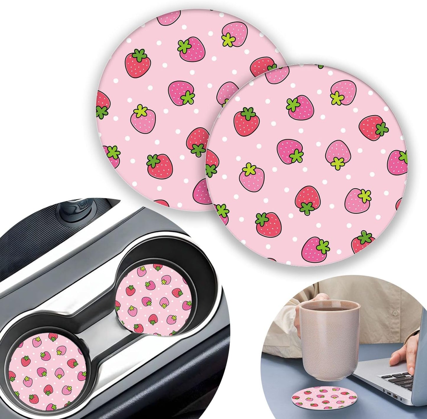 2 Pzas Portavasos Silicona Rosas de Fresa para Auto