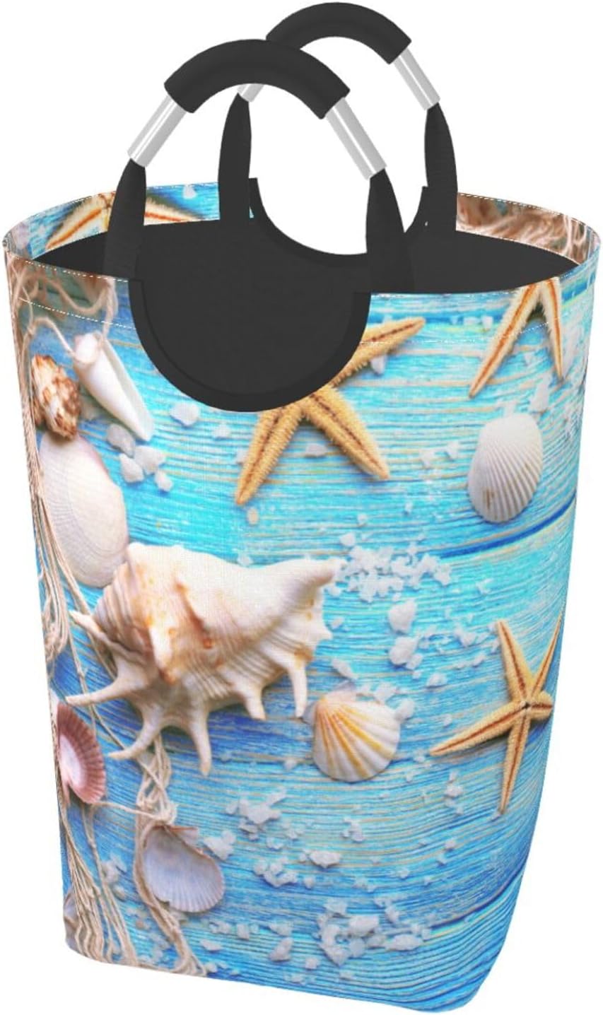 Cesta lavandería madera estrella mar azul plegable 50l