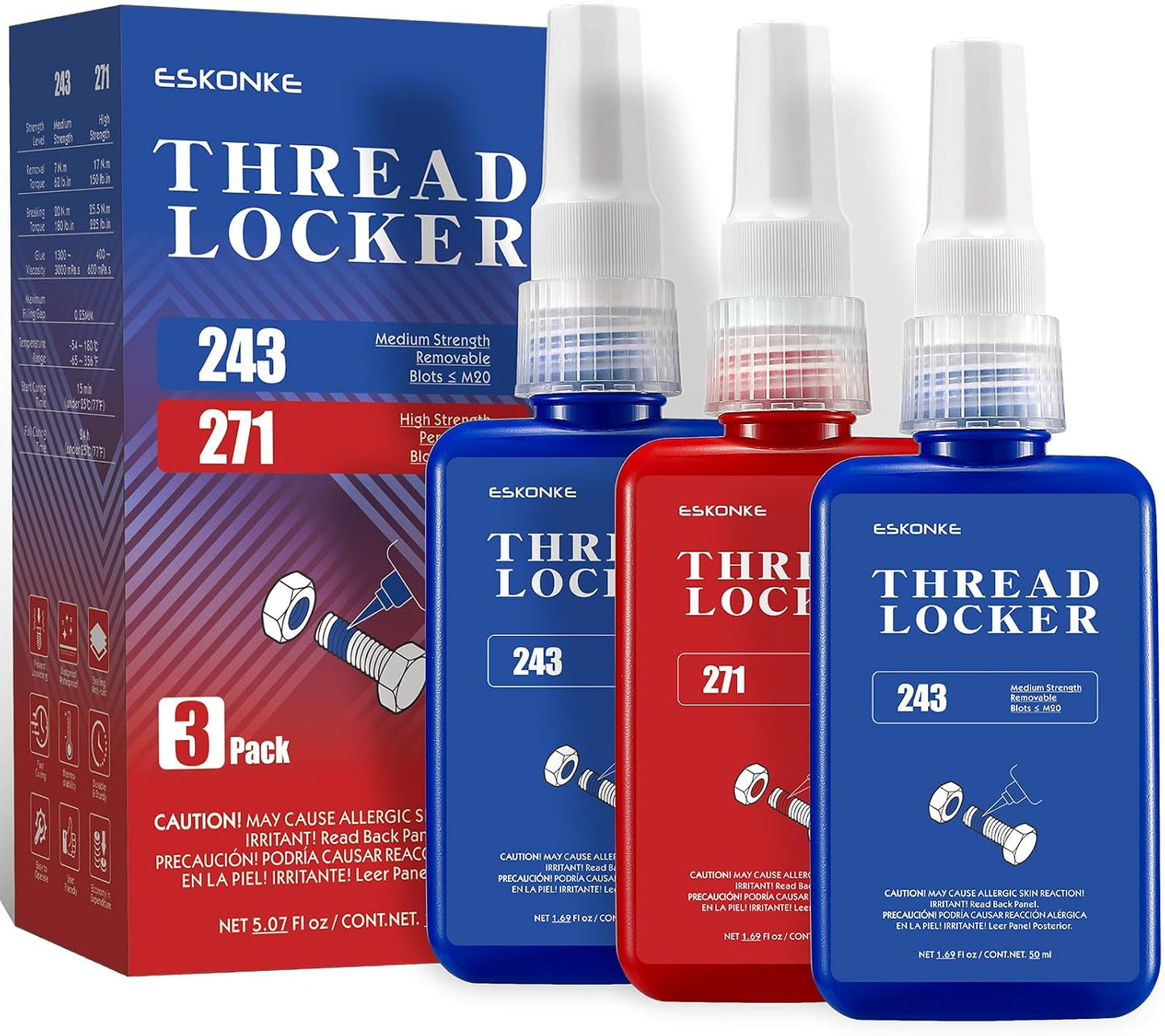 Sellador de roscas 3 pzas azul rojo 5.07fl oz