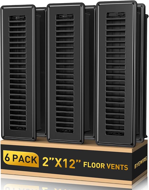6 Pzas Rejilla Ventilación Piso 2x12" Acero Negro Inox