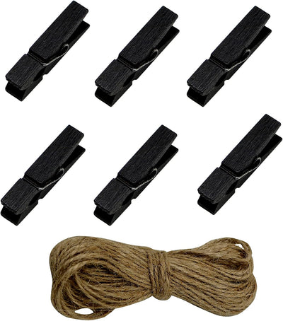 100 Alfileres madera negros 1.3pulg con cordel yute 33ft