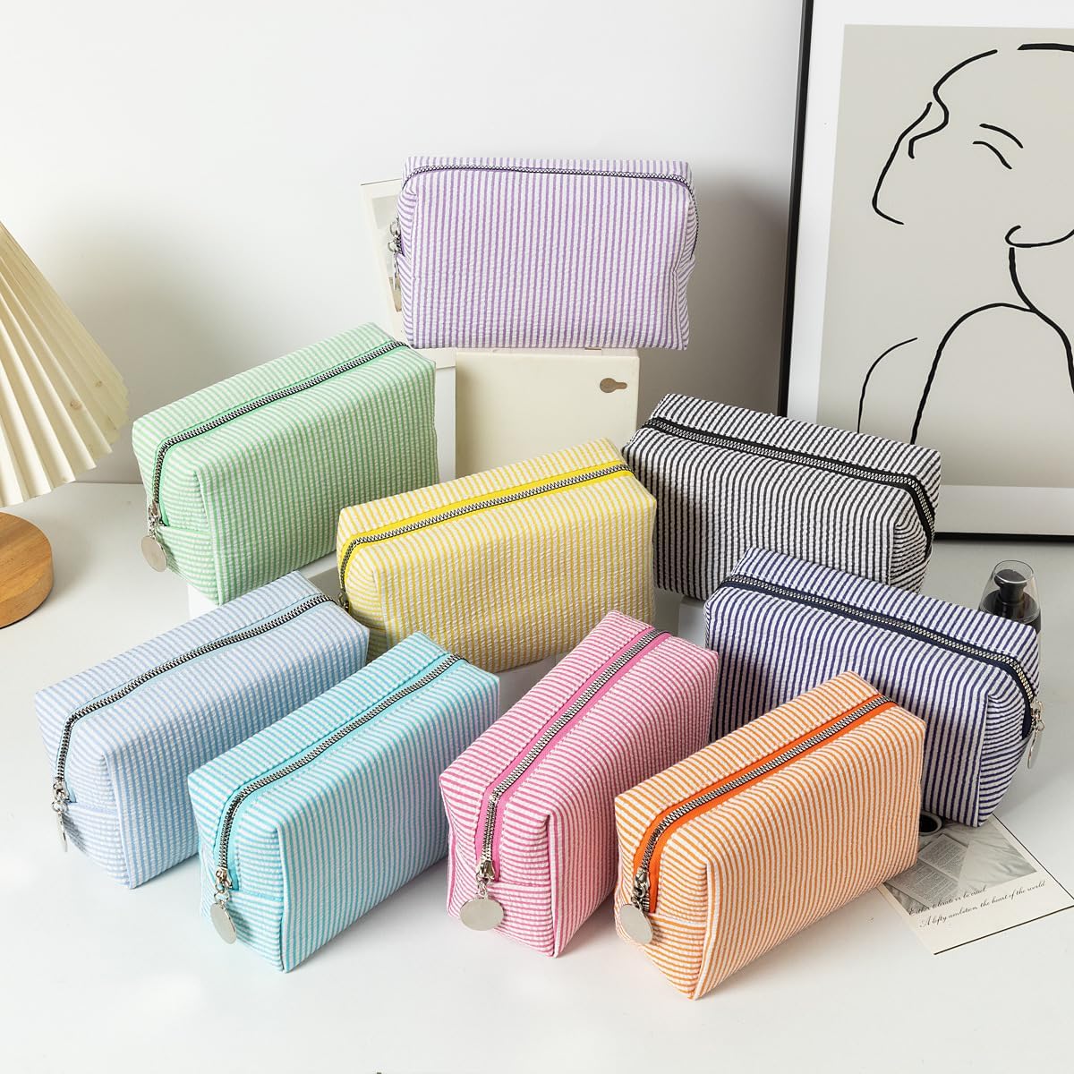 Bolsa maquillaje viaje lona con cremallera amarillo