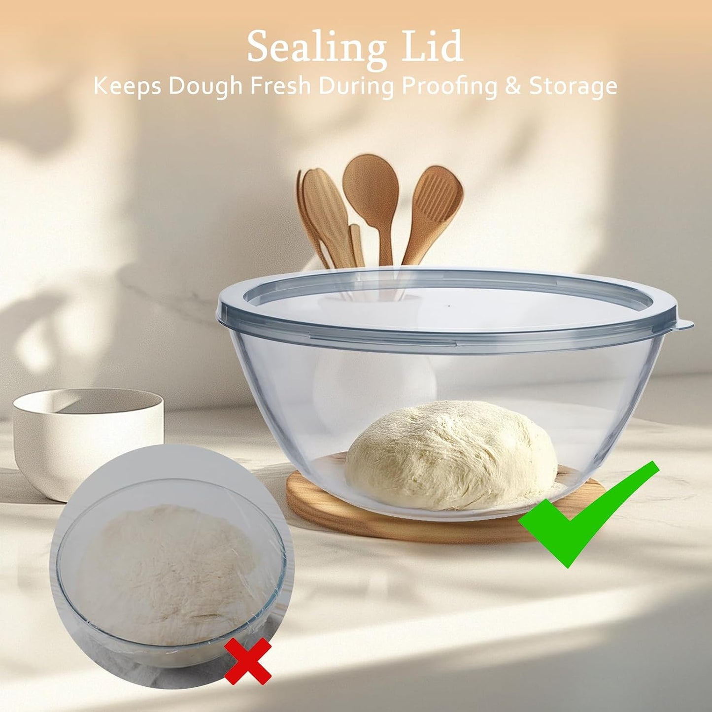 Tazón vidrio para pan fermentado 4.7qt con tapa