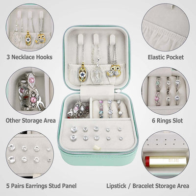 Organiz. viaje mini cuero PU para anillos y joyas verde