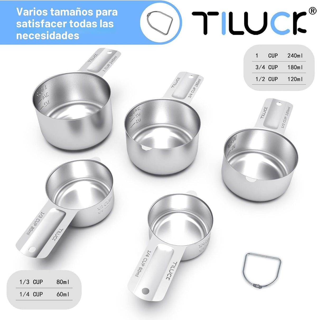 Set 5 Tazas Medidoras Acero Inox para Cocina