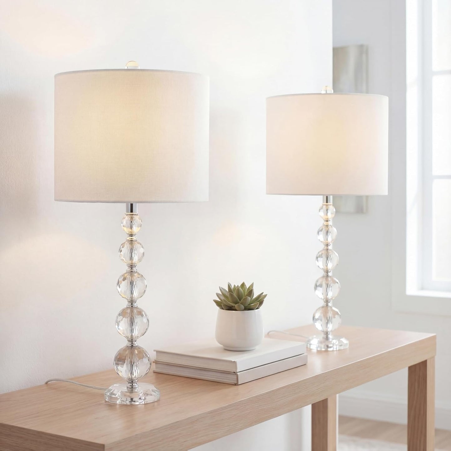 2 Lámparas Mesa Cristal 28.5pulg Modernas Cromadas Sala