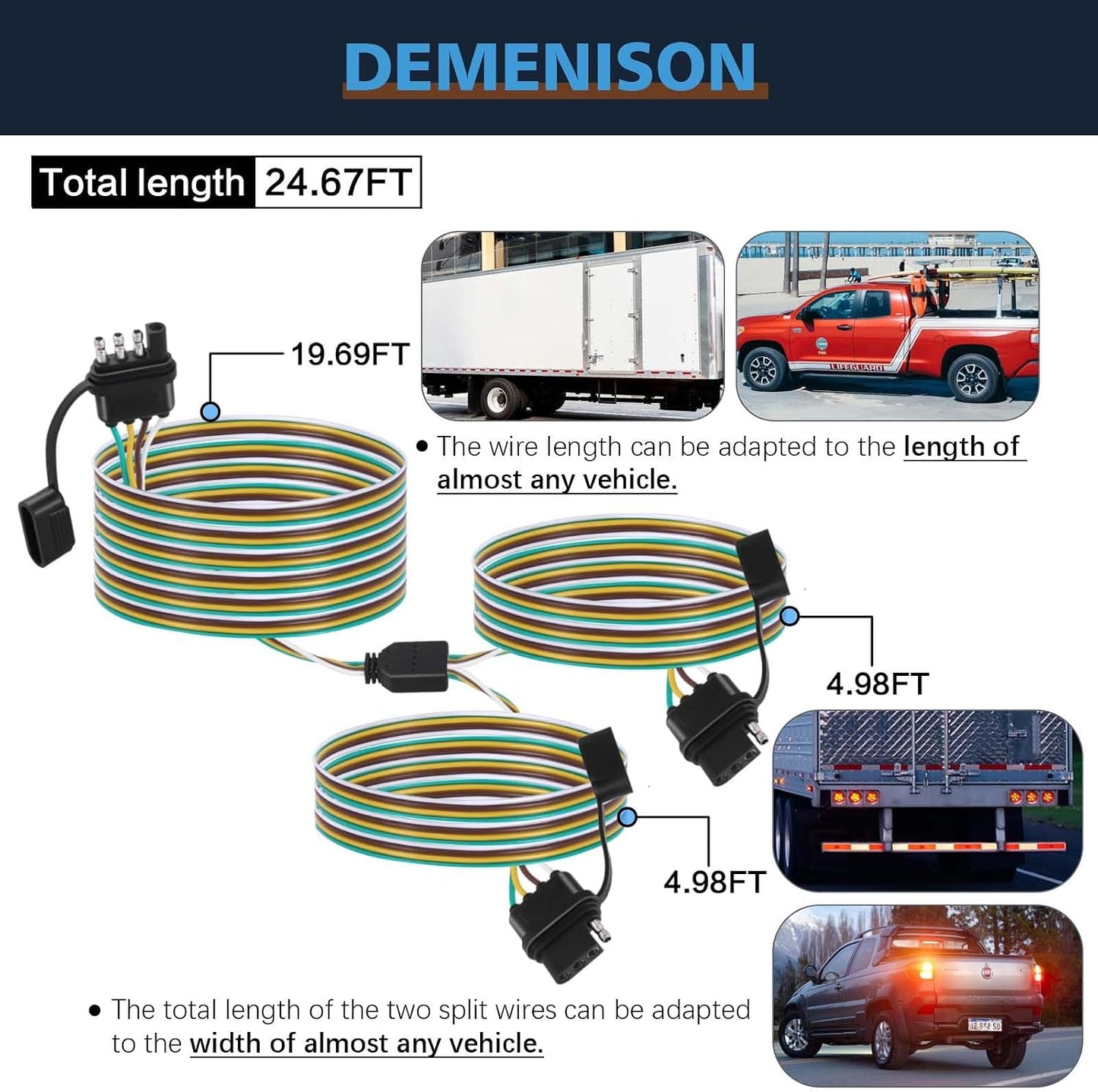 Divisor enchufe plano 4 vías para remolque luces traseras