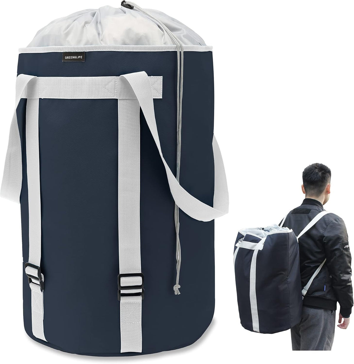 Cesta lavandería plegable con asas tapa poliéster azul