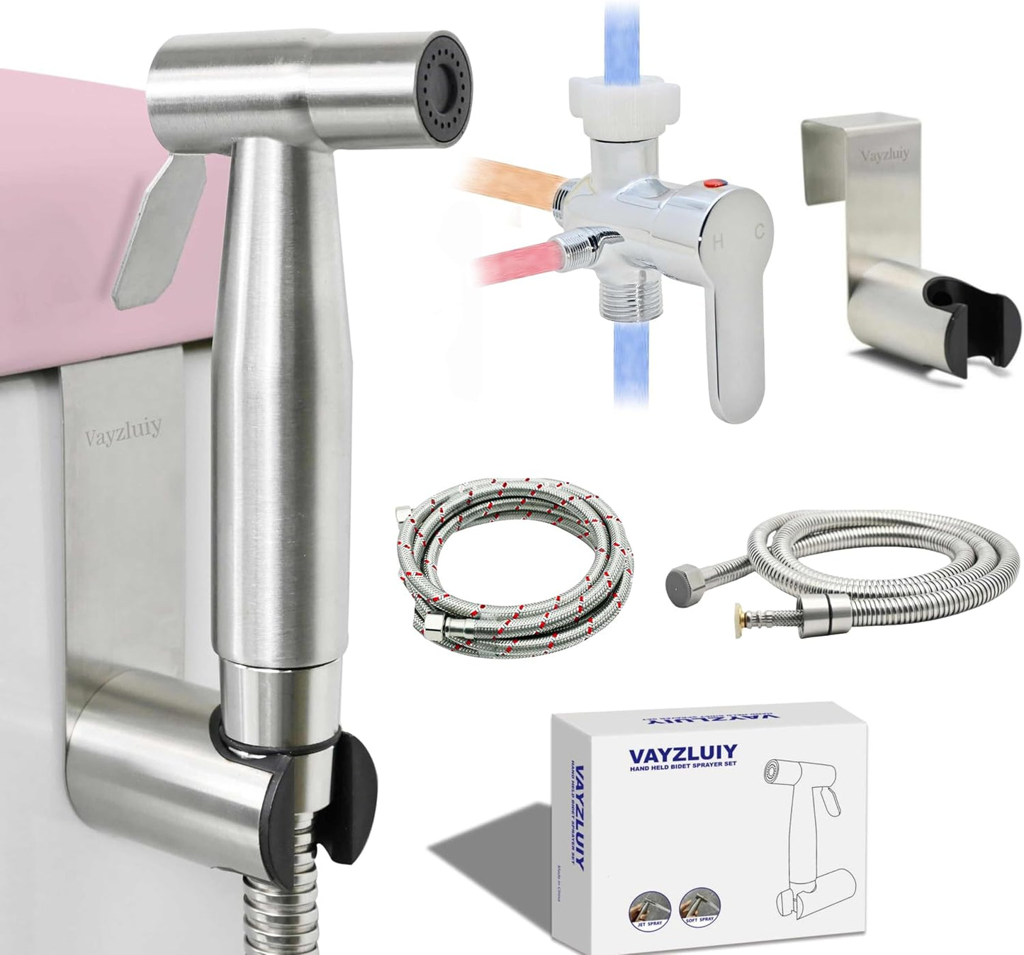 Rociador bidé inodoro acero inox control ajustable