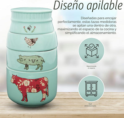Set 4 Tazas Medidoras Gres Estilo Granja para Cocina