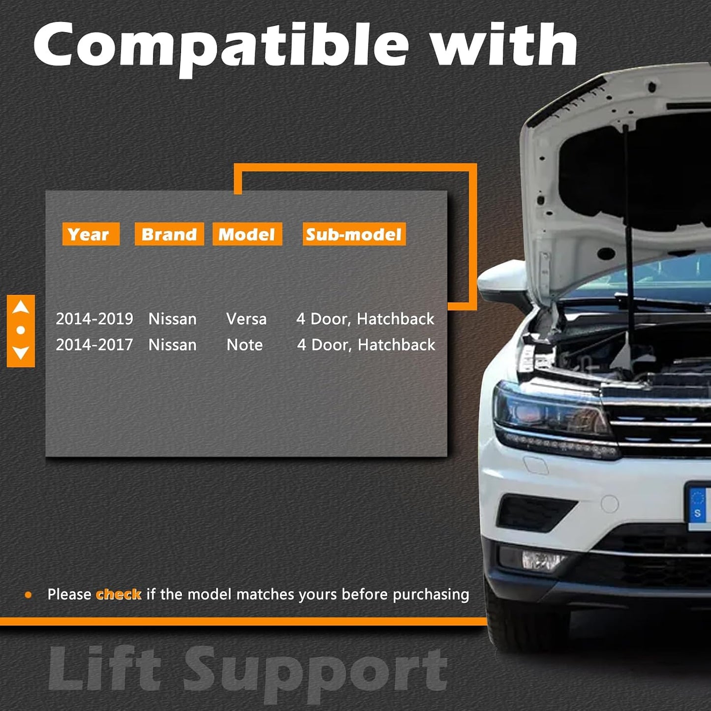2 Pzas Soporte elevación portón trasero Nissan Versa Note