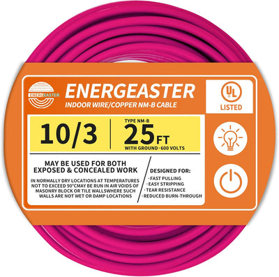 Cable cobre puro NM-B 10/3 25pies 10AWG 3 conductores con tierra