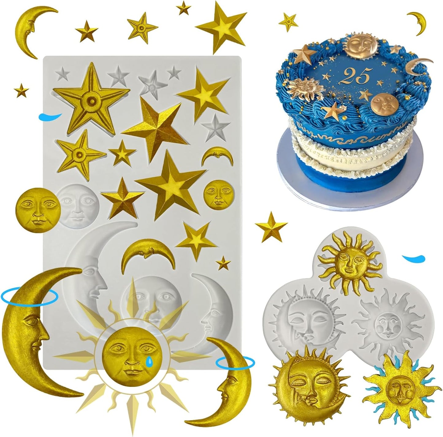2 Pzas Moldes Silicona Sol Luna Estrella para Fondant y Dulces