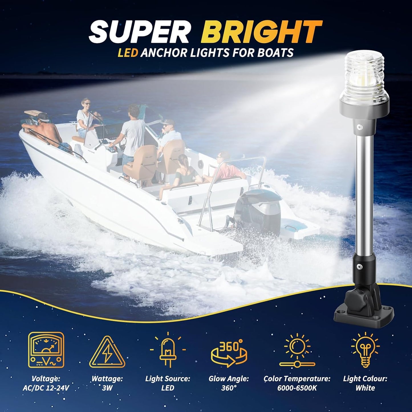 Luz ancla popa 12" LED blanca IP67 para barcos