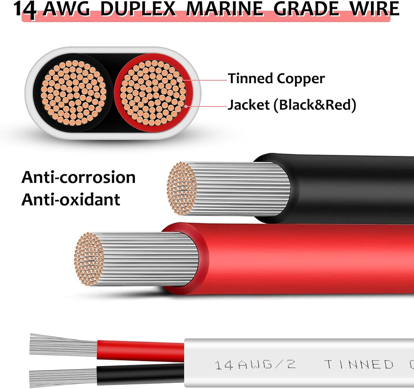 Cable marino 14 AWG 50ft dúplex cobre estañado para barco