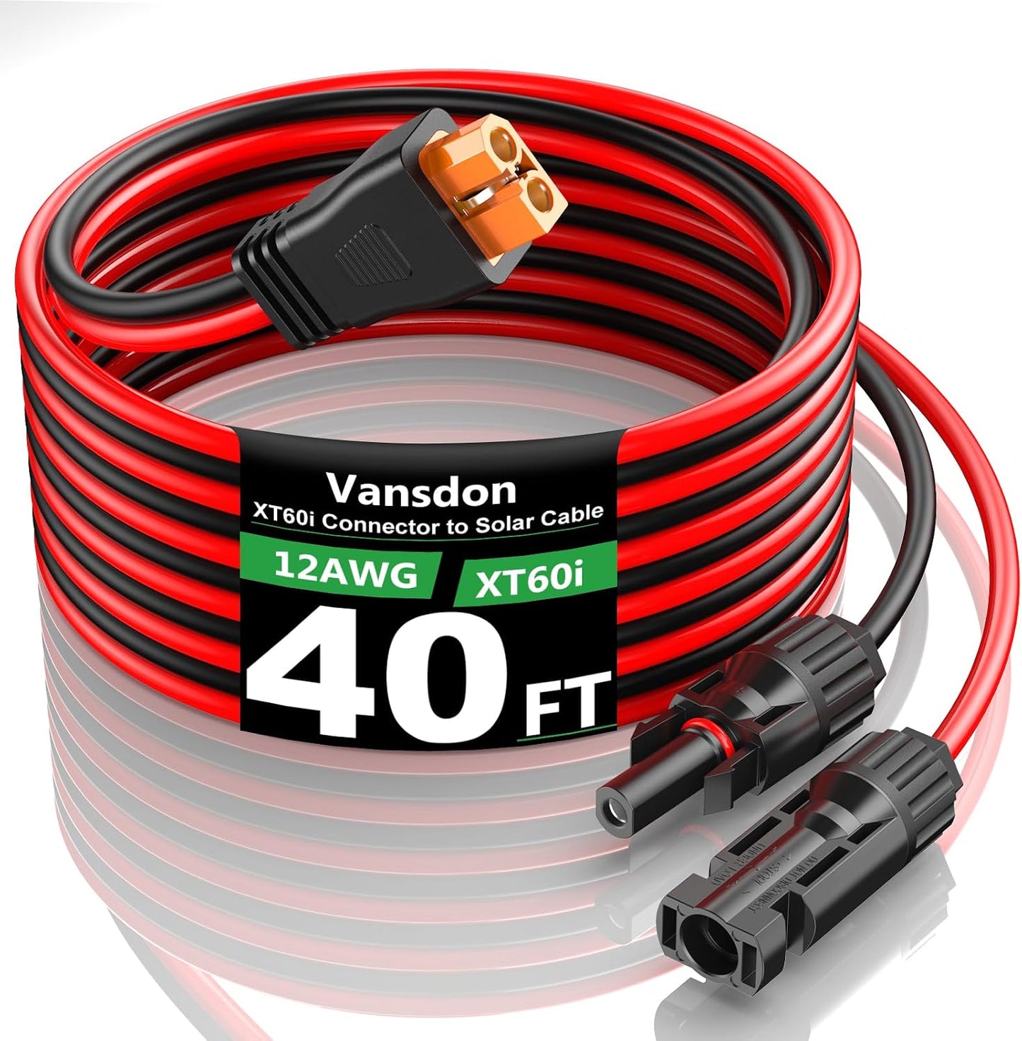 Cable extensión solar XT60i 40pies hembra a macho 12AWG